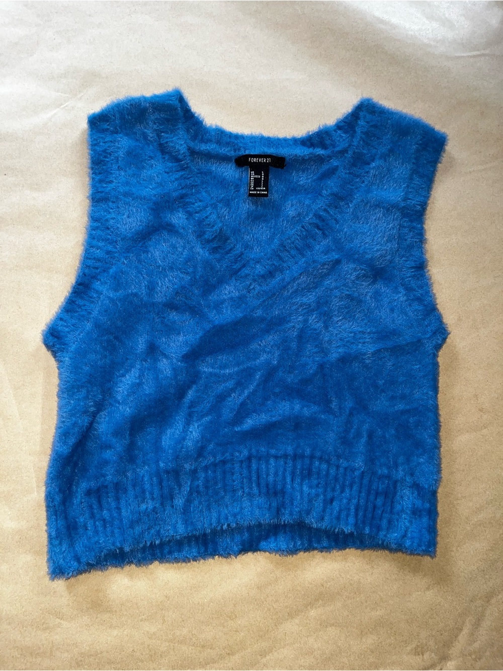 Forever 21 Bright Blue Fuzzy V-Neck Sweater Vest